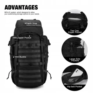 MARDINGTOP Militaire Trekkingrugzak 70L met Regenhoes — miniatuur 3