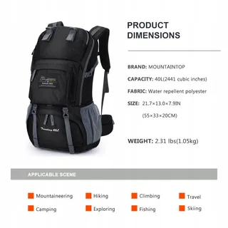 MOUNTAINTOP Trekkingrugzak 40L Unisex Waterbestendig met Hoes — miniatuur 3