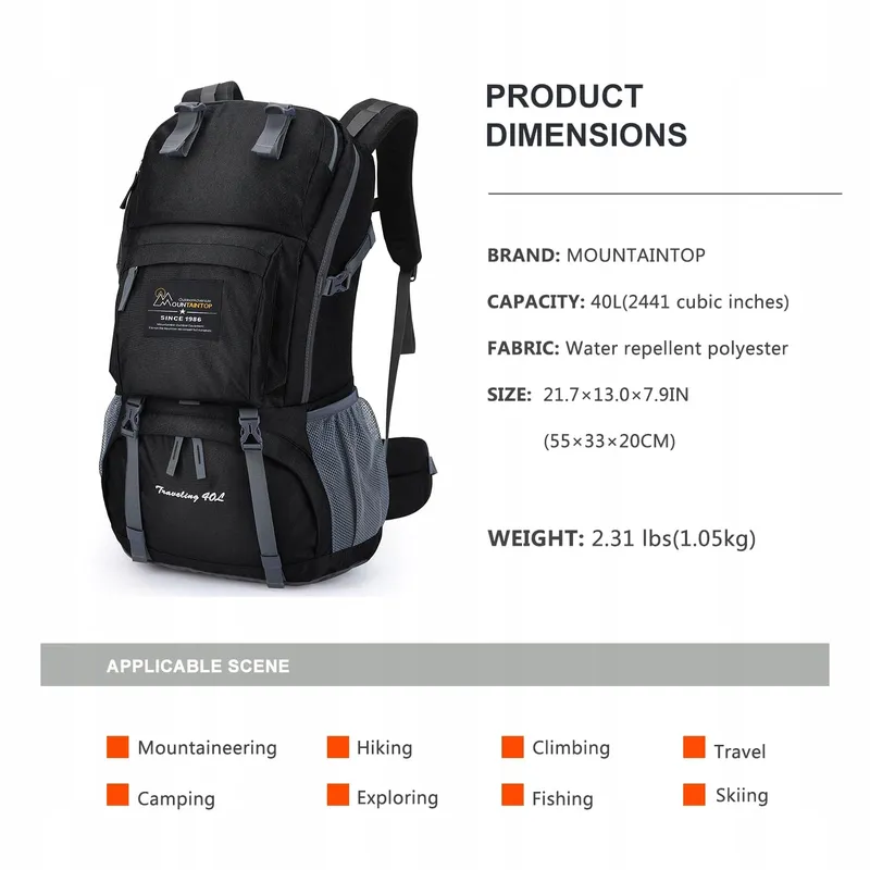 MOUNTAINTOP Trekkingrugzak 40L Unisex Waterbestendig met Hoes β foto 3
