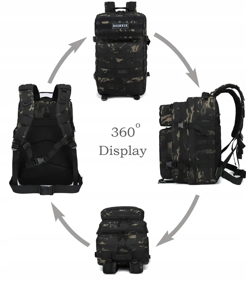 DOSHWIN Militaire Rugzak 40L Tactisch Molle Camping Trekking Zwart — foto 2