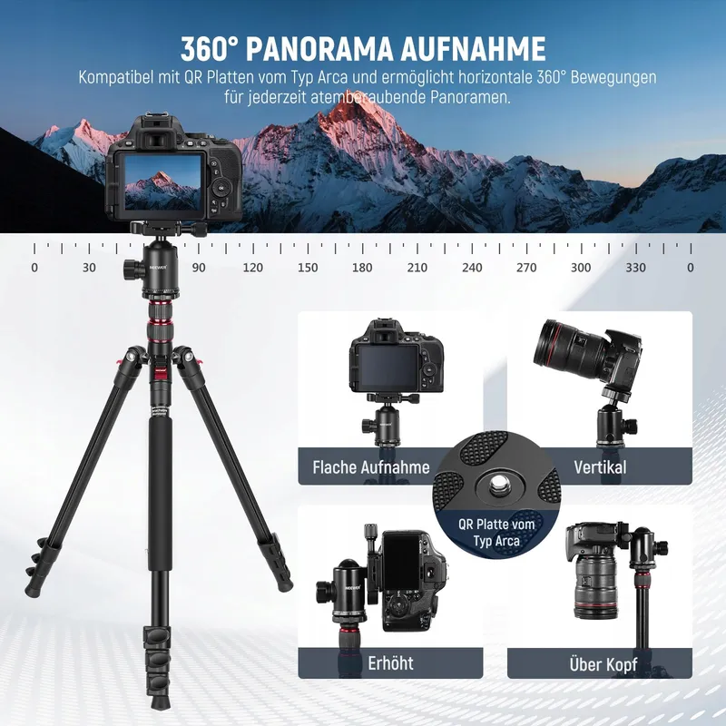 NEEWER TP77 Camerastatief 77 Inch DSLR Telefoon 360 Kogelkop Aluminium — foto 4