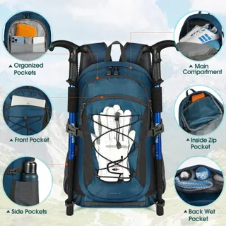 RAINSMORE Waterdichte Wandelrugzak 40L Blauw — miniatuur 3