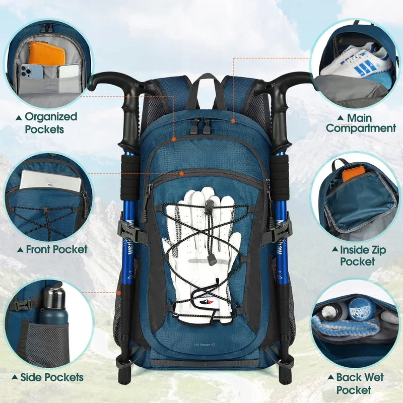 RAINSMORE Waterdichte Wandelrugzak 40L Blauw — foto 3