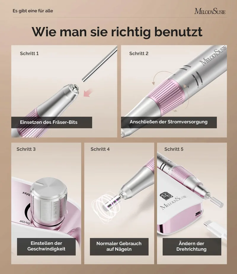 MELODYSUSIE Nagelfrees 30000 RPM Draadloos Roze — foto 4