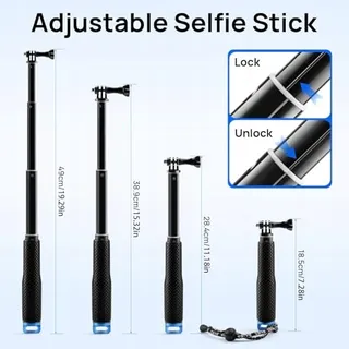 GLASFLENGTH Telescopische Selfiestick 49cm Voor GoPro Hero 12-8 DJI AKASO — miniatuur 2