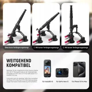 NEEWER Drievoudige Zuignaphouder Auto met Selfiestick en GoPro Houders — miniatuur 2