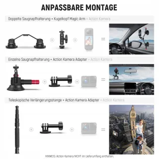 NEEWER Drievoudige Zuignaphouder Auto met Selfiestick en GoPro Houders — miniatuur 6