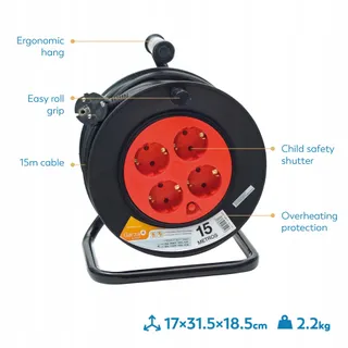 GARZA Kabelhaspel 4 Stopcontacten 15m Handvat 1,5mm Kabel — miniatuur 3