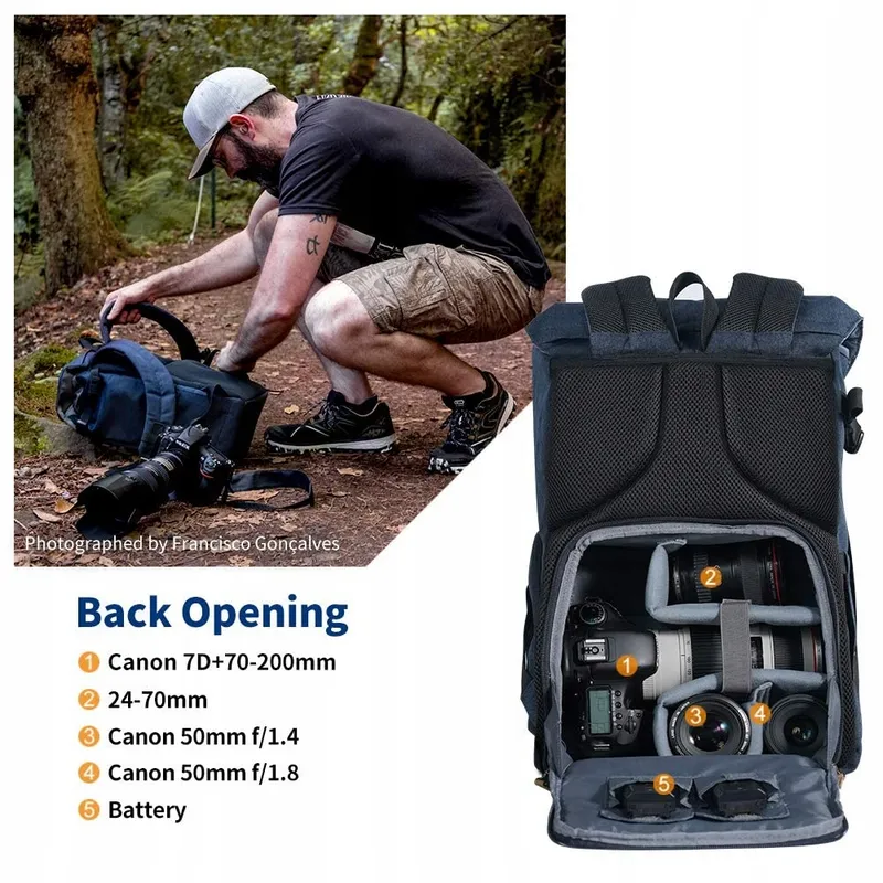 K&F CONCEPT Fotorugzak 20L Waterdicht Voor Camera En Laptop 15,6" — foto 4