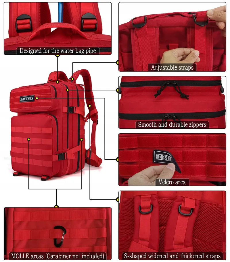 DOSHWIN 40L Rode Militaire Rugzak Molle Wandelen Camping — foto 3