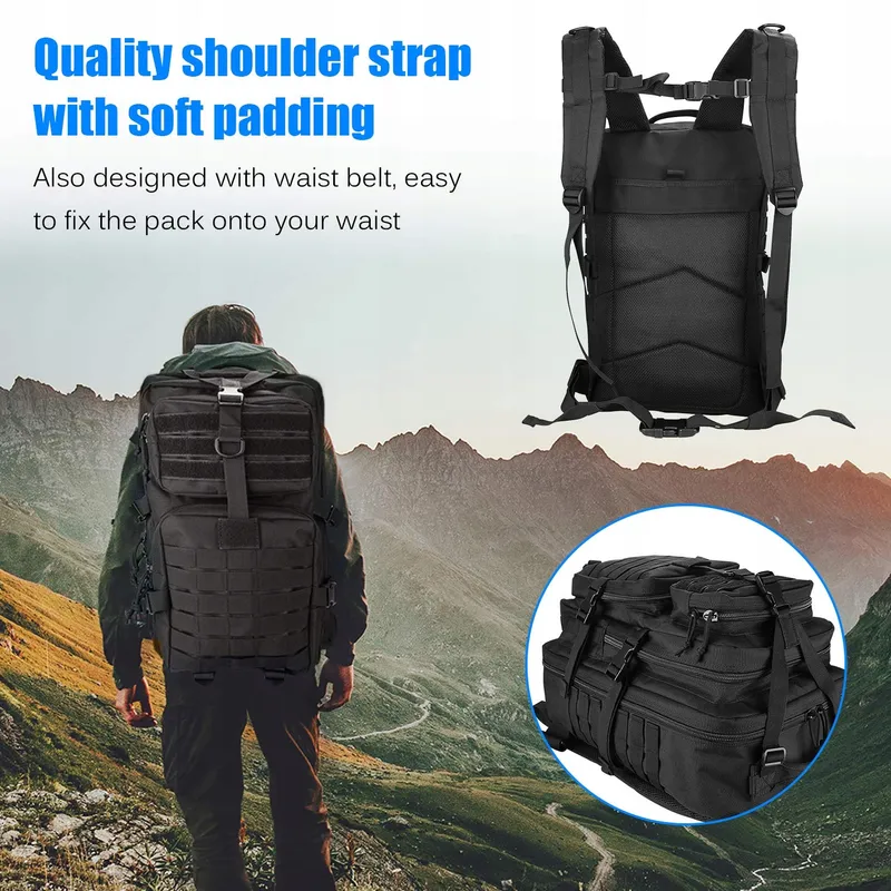 PROCASE Militaire Rugzak 48L Survival Tactisch Molle Zwart — foto 7