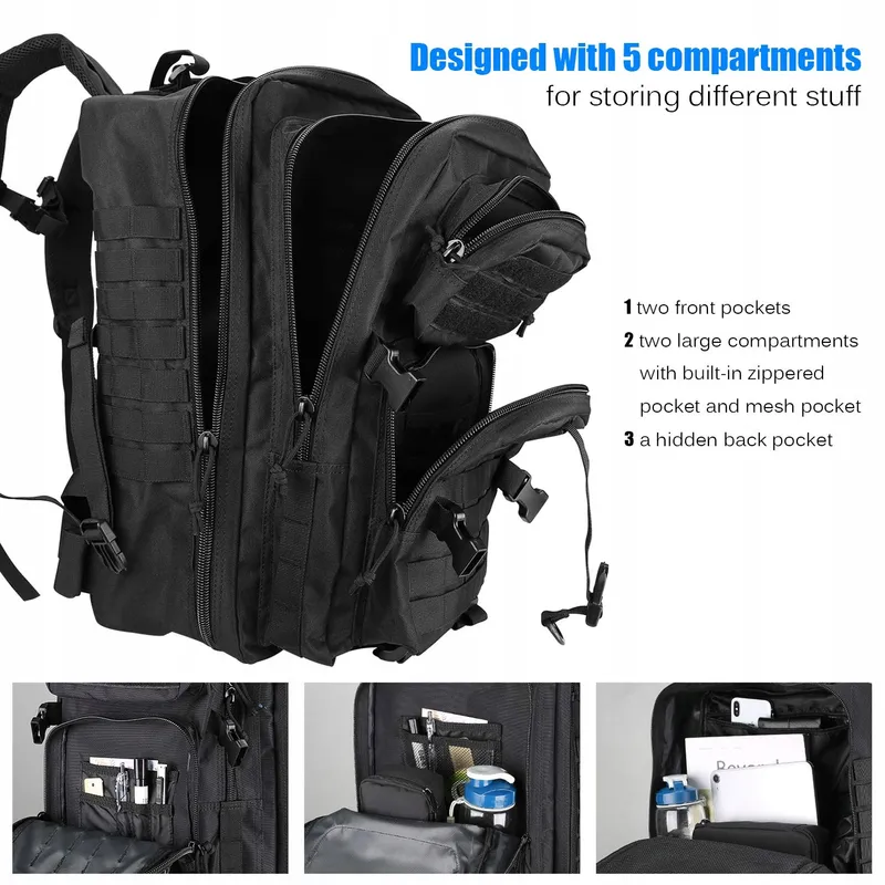 PROCASE Militaire Rugzak 48L Survival Tactisch Molle Zwart — foto 4