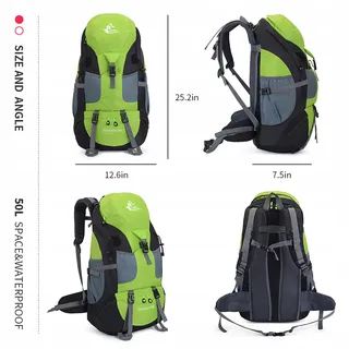 BSEASH 50L Lichtgewicht Waterdicht Wandelrugzak Outdoor Groen — miniatuur 2
