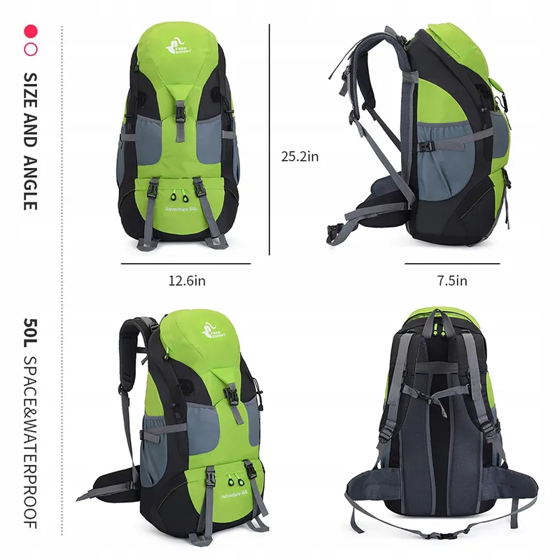 BSEASH 50L Lichtgewicht Waterdicht Wandelrugzak Outdoor Groen — foto 2