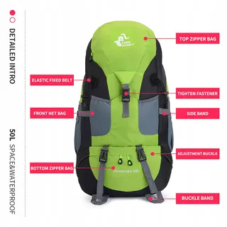 BSEASH 50L Lichtgewicht Waterdicht Wandelrugzak Outdoor Groen — miniatuur 6