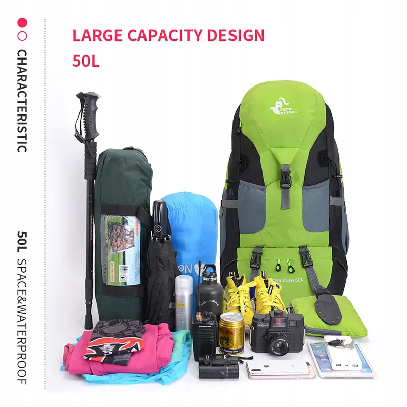 BSEASH 50L Lichtgewicht Waterdicht Wandelrugzak Outdoor Groen — foto 9