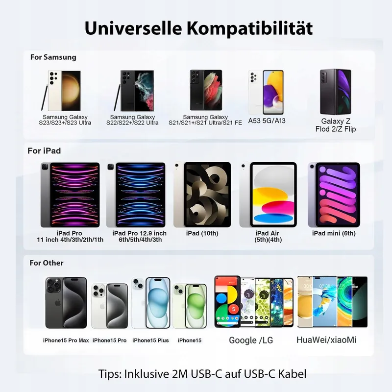 QACKENM USB-C Oplader 25W 2M Kabel Galaxy S24 S23 S22 S21 — foto 7