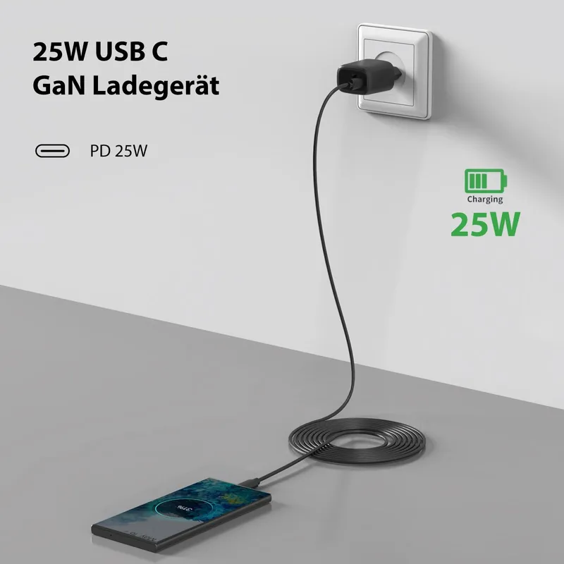 QACKENM USB-C Oplader 25W 2M Kabel Galaxy S24 S23 S22 S21 — foto 2