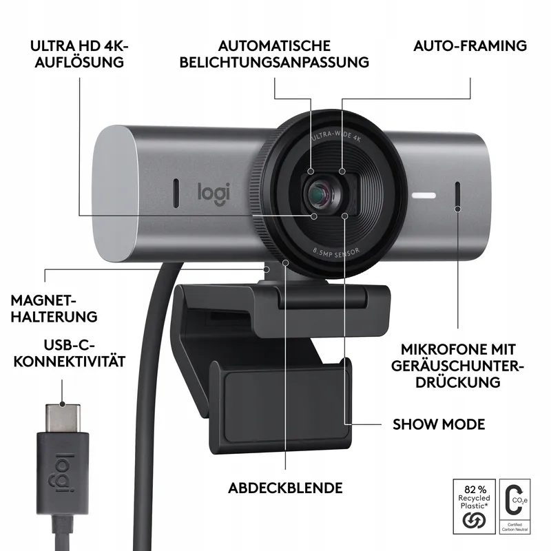 LOGITECH MX Brio 4K Ultra HD Webcam USB-C Ruisonderdrukking — foto 7