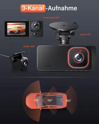 BESTSEE Dashcam 1080P Voor Achter Binnen 64GB SD-kaart WDR — miniatuur 3