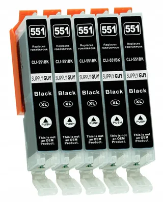 SUPPLY GUY 5 Inktcartridges met Chip CLI-551 BK Fotozwart — miniatuur 1