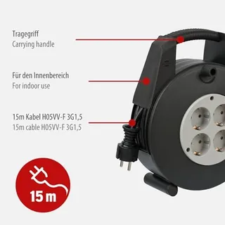 BRENNENSTUHL Vario Line Kabelhaspel 15m 4-voudig Zwart Grijs — miniatuur 3