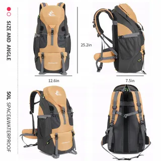 BSEASH Lichte Waterdichte Wandelrugzak 50L Outdoor Goud — miniatuur 2