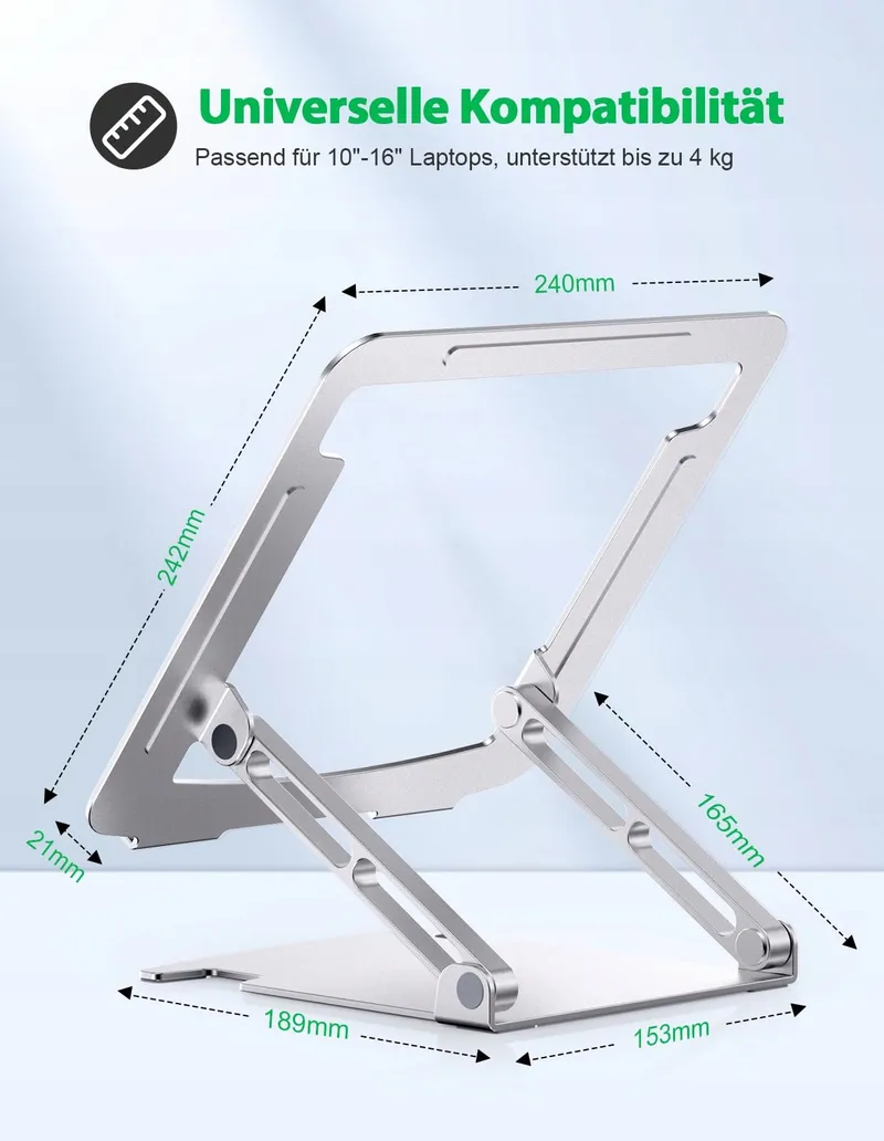 GLANGEH Laptopstandaard Aluminium Ergonomisch Verstelbaar 10-16 Inch — foto 5