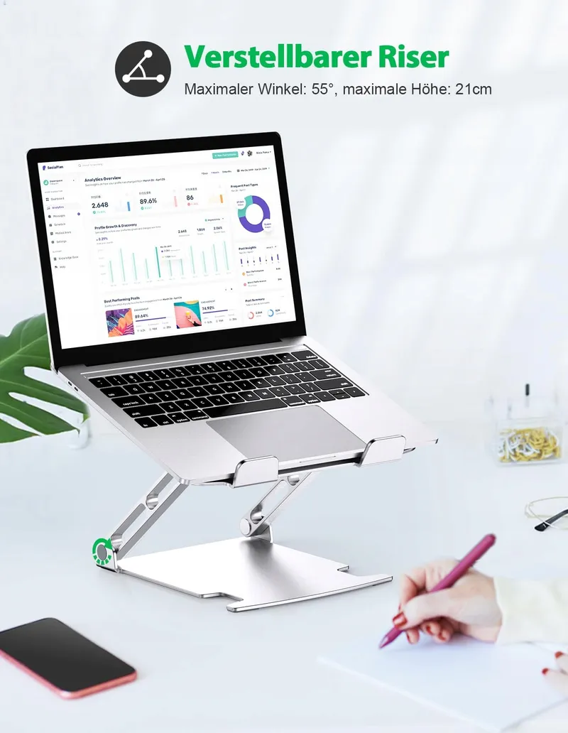 GLANGEH Laptopstandaard Aluminium Ergonomisch Verstelbaar 10-16 Inch — foto 2