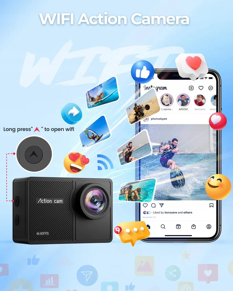 TIMNUT Actiecamera 4K 60FPS 48MP WiFi Waterdicht 40M 64GB SD-kaart — foto 5