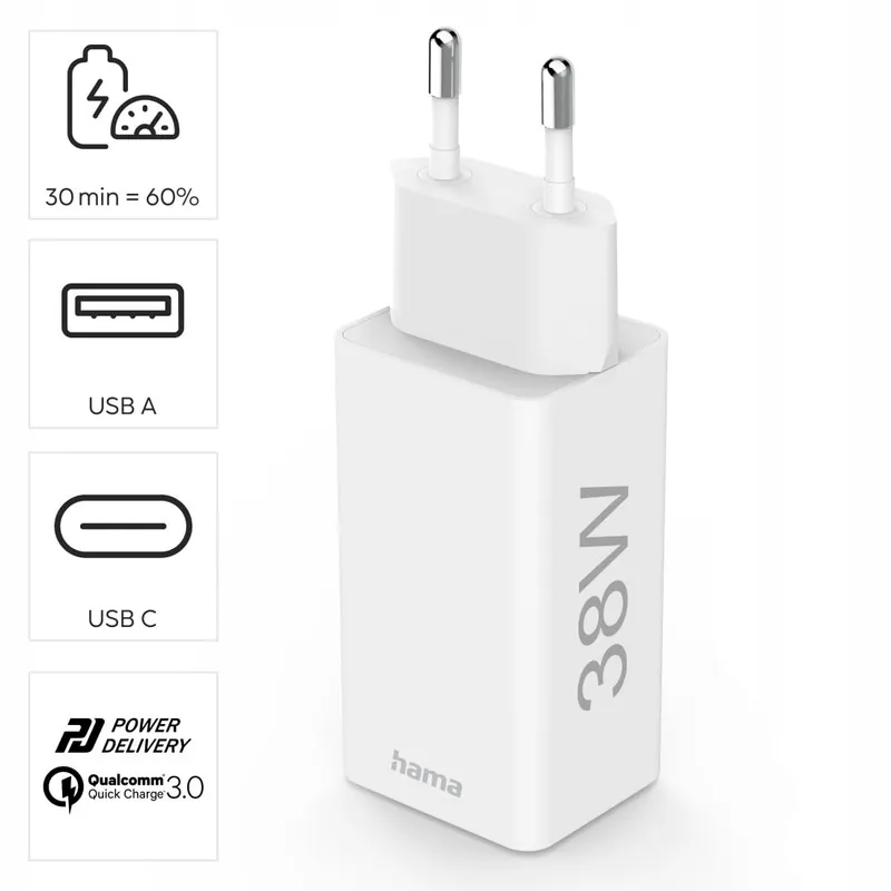HAMA Snellader USB C En USB A 38W Voor Smartphones En Tablets — foto 4