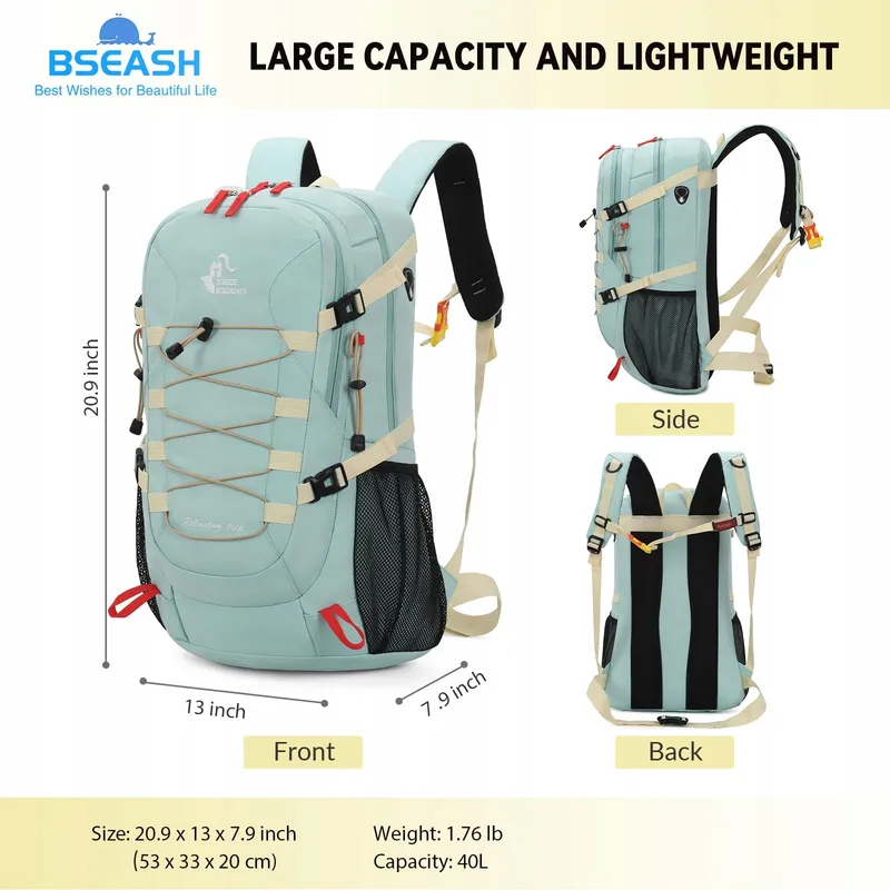 BSEASH Wandelrugzak 40L Waterdicht met Regenhoes — foto 8