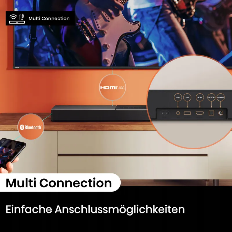 HISENSE HS2000 Soundbar 2.1 Subwoofer 240W Dolby Bluetooth HDMI — foto 5