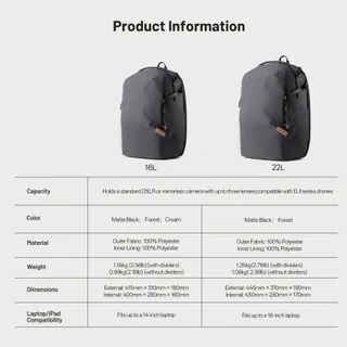 PGYTECH OneGo Lite Camerarugzak 22L Waterbestendig Stad Reis — miniatuur 8