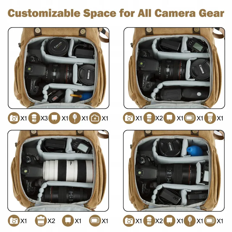 BAGSMART Fotorugzak Canvas 15 Inch Laptop DSLR Camera — foto 3