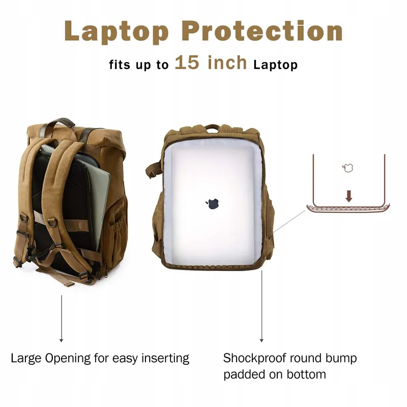 BAGSMART Fotorugzak Canvas 15 Inch Laptop DSLR Camera — foto 5