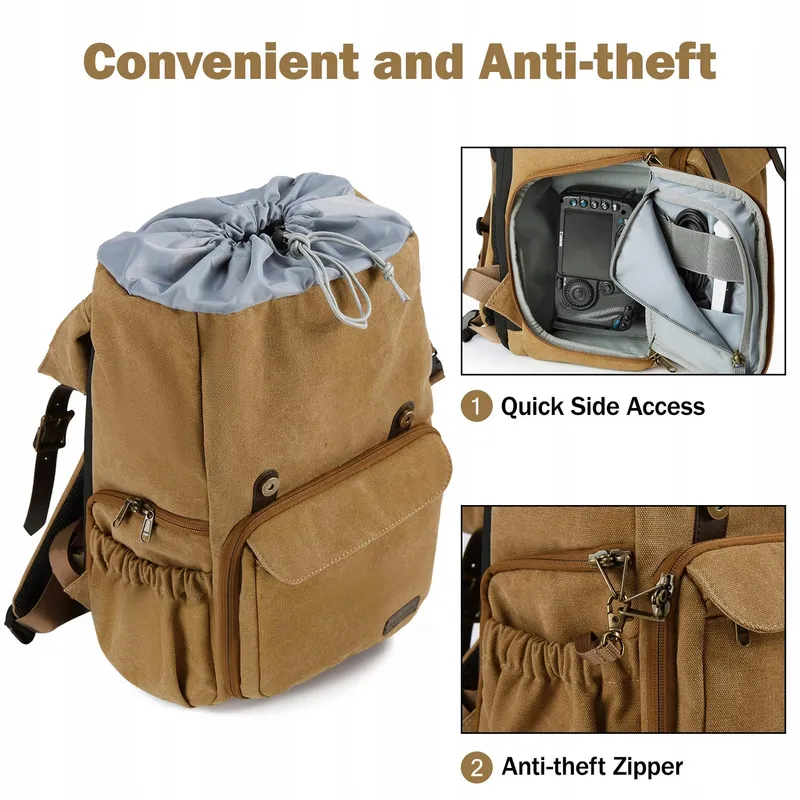 BAGSMART Fotorugzak Canvas 15 Inch Laptop DSLR Camera — foto 4