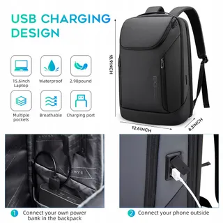 BANGE Business Rugzak Waterdicht Laptop 15,6" USB Reizen — miniatuur 6