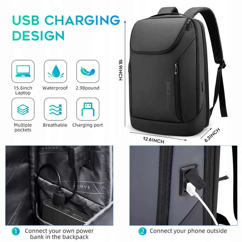 BANGE Business Rugzak Waterdicht Laptop 15,6" USB Reizen β foto 6