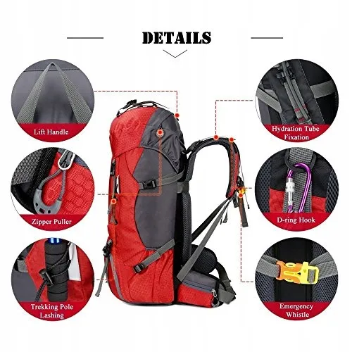 BSEASH Wandelrugzak 60L Waterdicht Licht Rood — foto 4