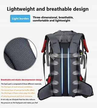 BSEASH Wandelrugzak 60L Waterdicht Licht Rood — miniatuur 7