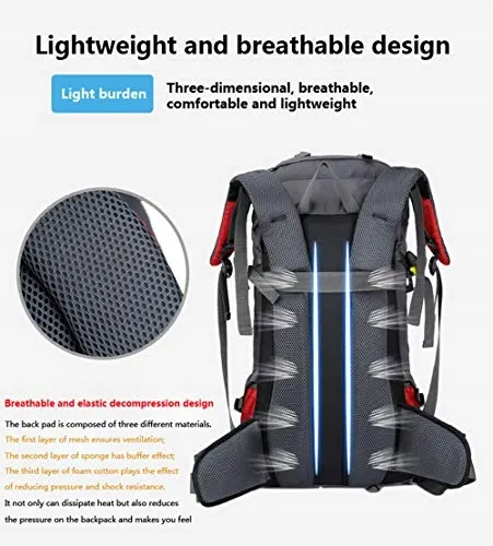 BSEASH Wandelrugzak 60L Waterdicht Licht Rood — foto 7