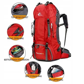 BSEASH Wandelrugzak 60L Waterdicht Licht Rood — miniatuur 3