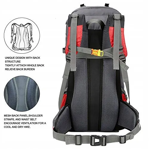 BSEASH Wandelrugzak 60L Waterdicht Licht Rood — foto 6