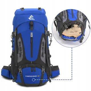 BSEASH Wandelrugzak 60L Waterdicht Licht Reizen Blauw — miniatuur 4