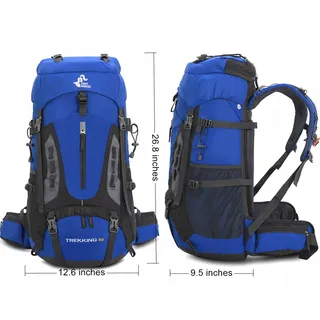 BSEASH Wandelrugzak 60L Waterdicht Licht Reizen Blauw — miniatuur 2
