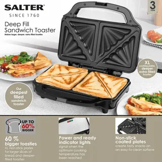 SALTER Sandwichtoaster 900W Antiaanbak Automatische Controle — miniatuur 3