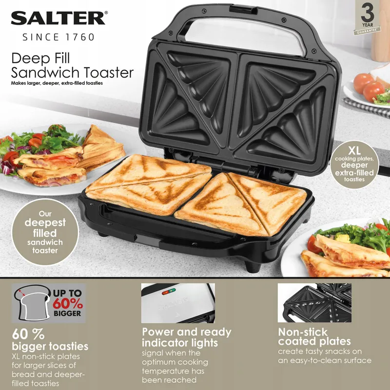 SALTER Sandwichtoaster 900W Antiaanbak Automatische Controle β foto 3