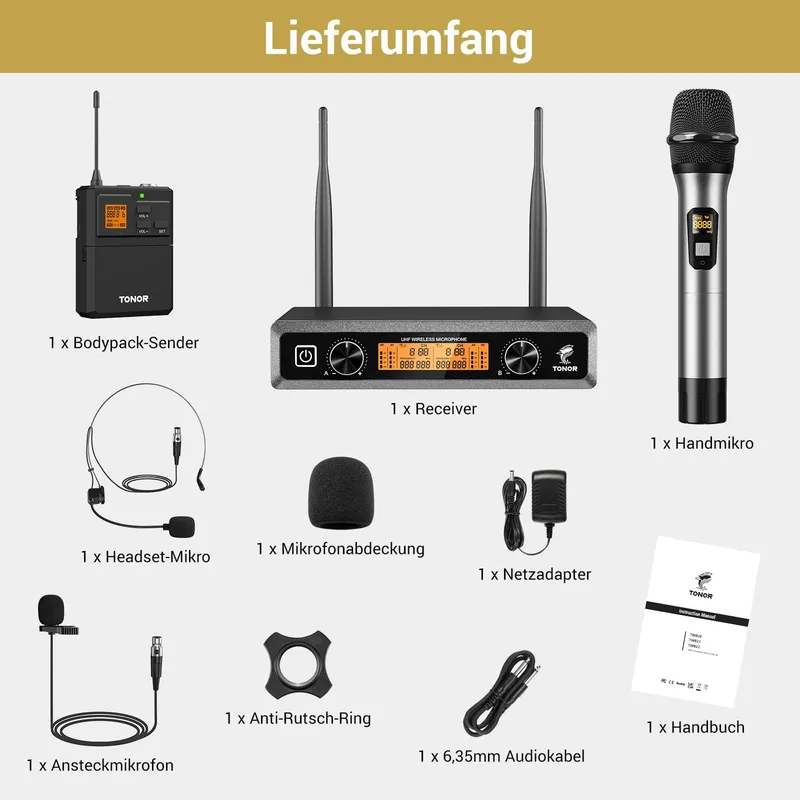TONOR Draadloos UHF Microfoonsysteem Handheld Headset — foto 9
