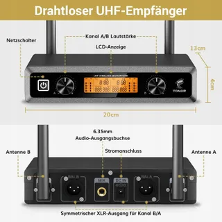 TONOR Draadloos UHF Microfoonsysteem Handheld Headset — miniatuur 4